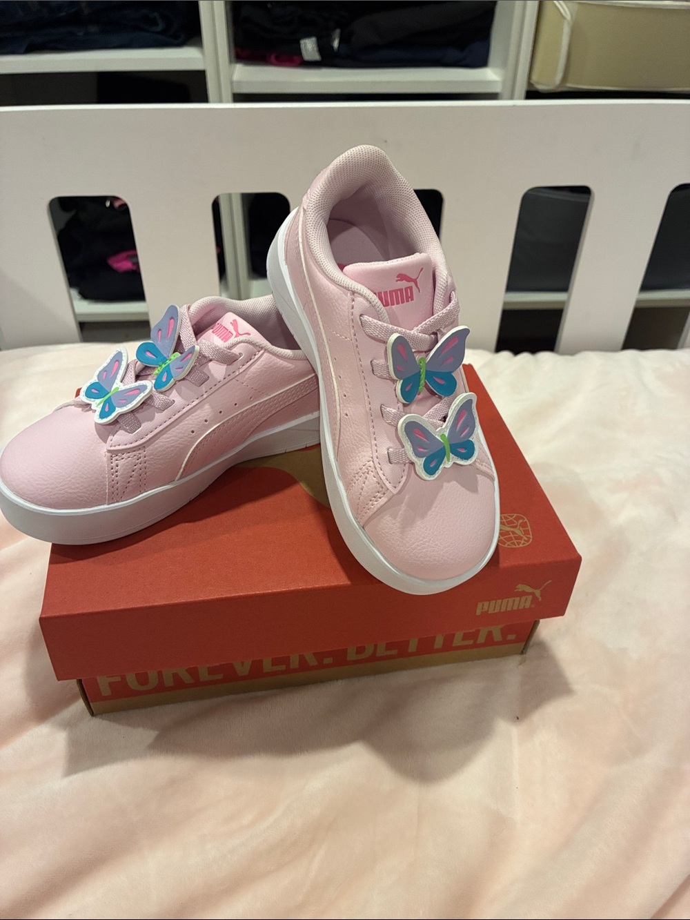 Puma Pink Kids' Sneakers with Colorful Butterfly Clips